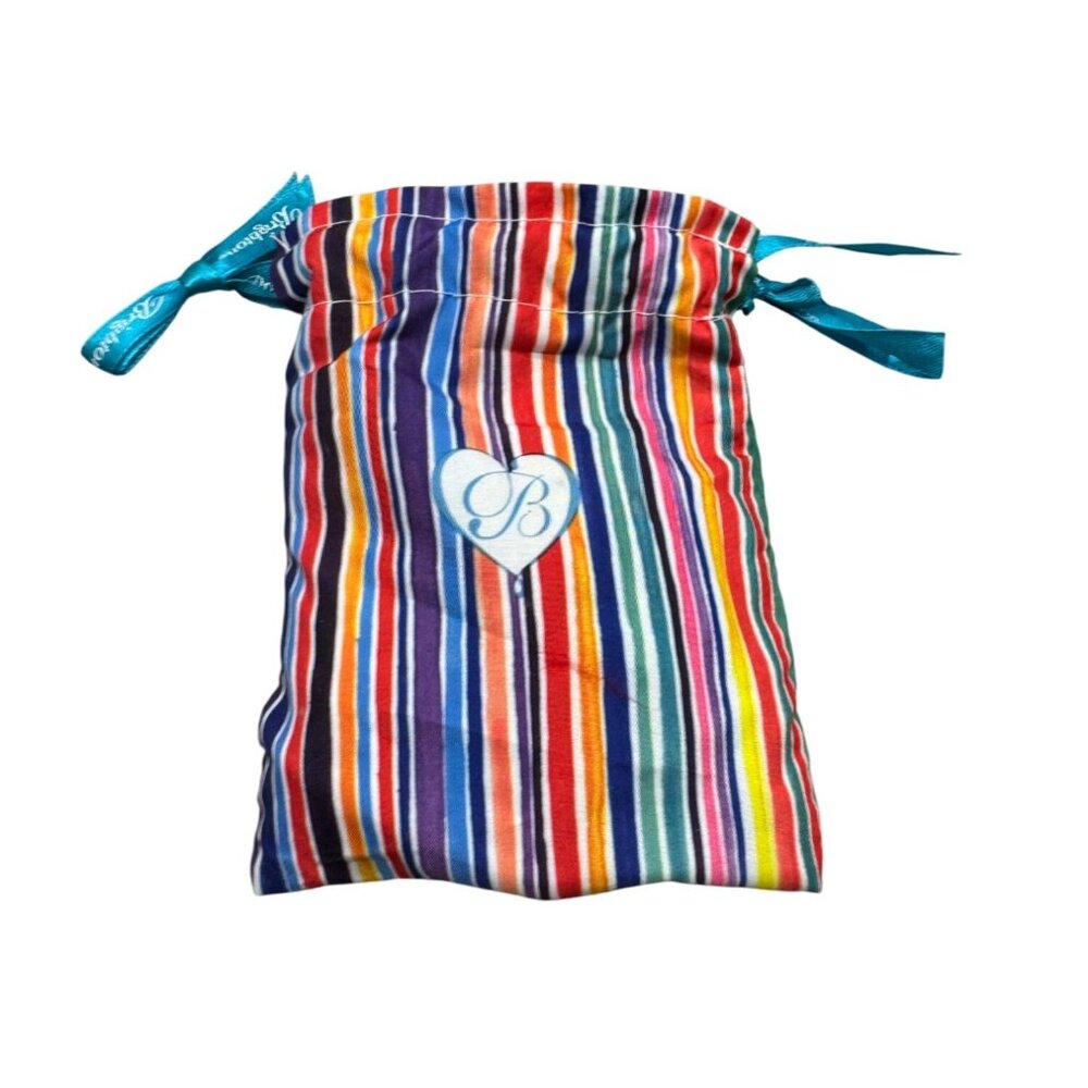set of 2 Striped Multicolor Drawstring Bag With Blue Ribbon Closure 4.5x5.75"